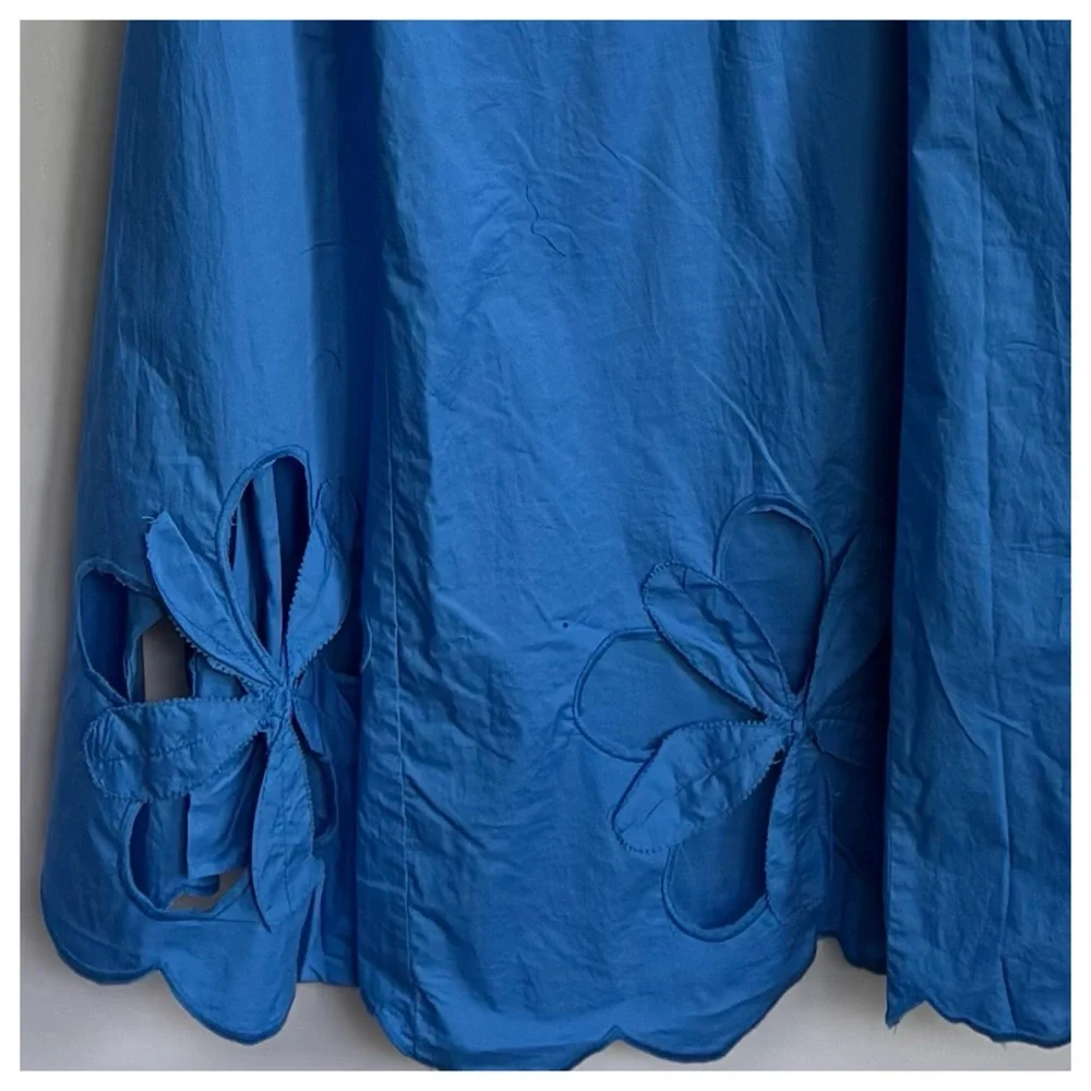 NWT Anthropologie One-Shoulder Cutwork Cutouts 3D Flower Blue Midi Dress - Picture 16 of 16